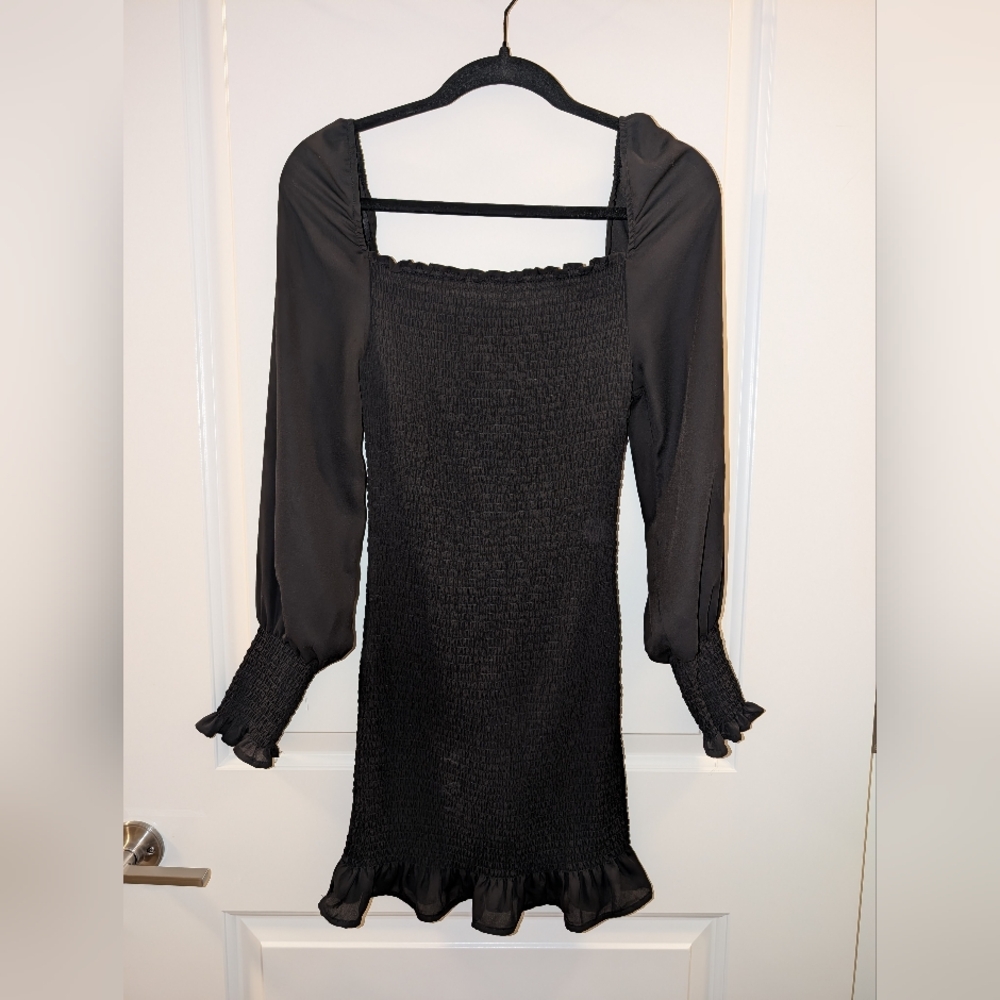 Black Long Sleeve Smocked Dress